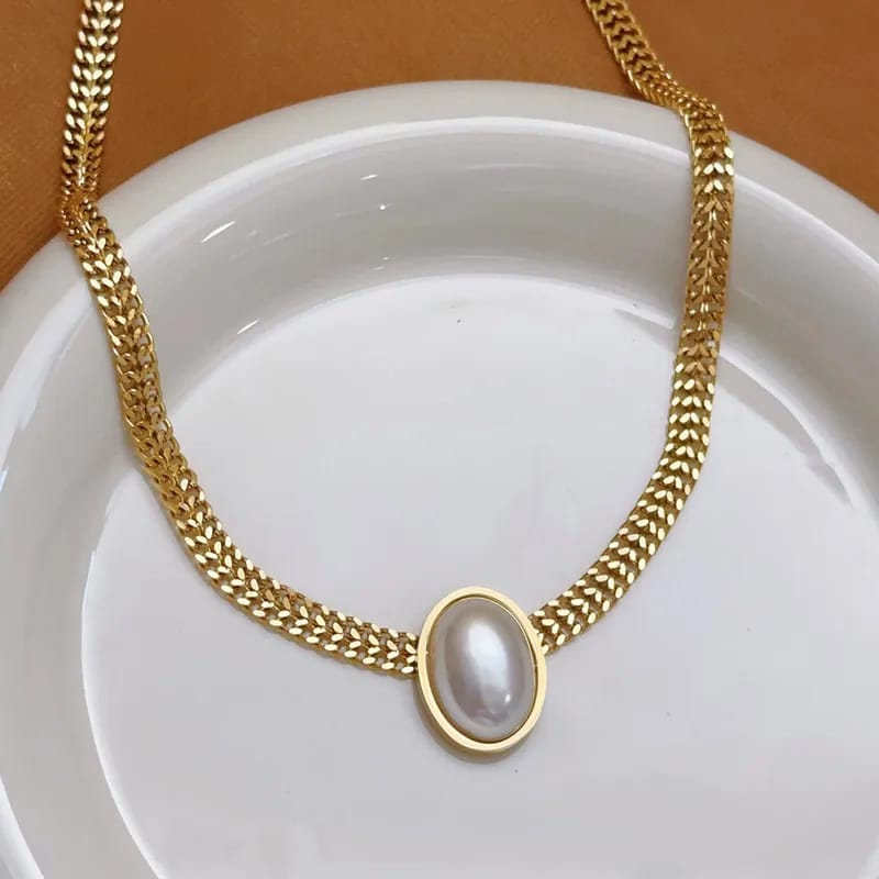 Set Collar y pendientes choker Dorado con Perla