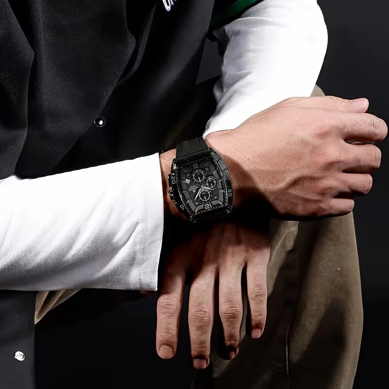 NAVIFORCE - correa de silicona esfera negra con tres subdials