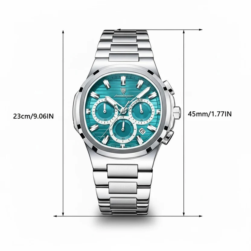 POEDAGAR Calendario de Fecha y Cronógrafo - 3ATM