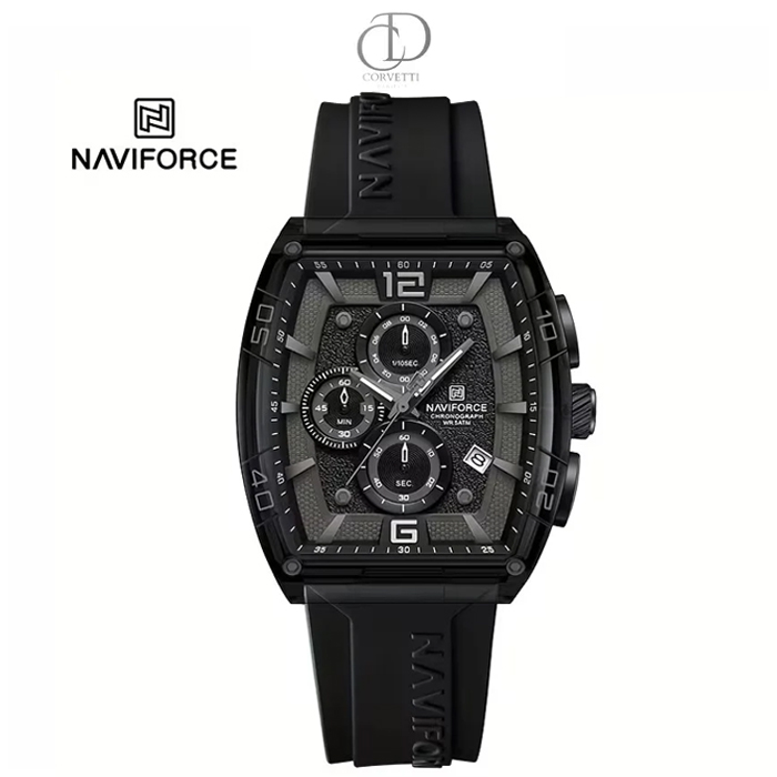 NAVIFORCE - correa de silicona esfera negra con tres subdials