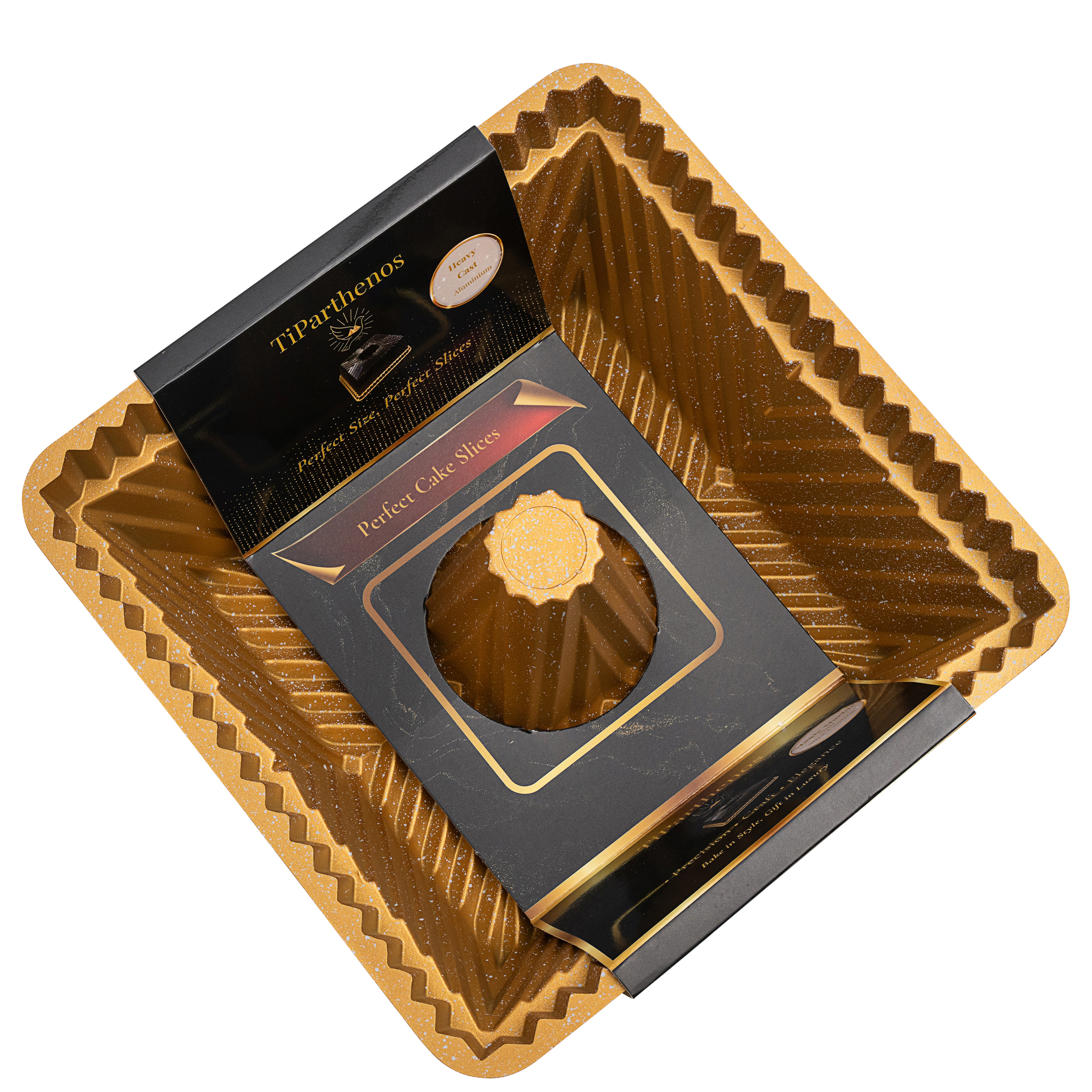 Square Fluted Cake Pan Gold & Black Shimmer
