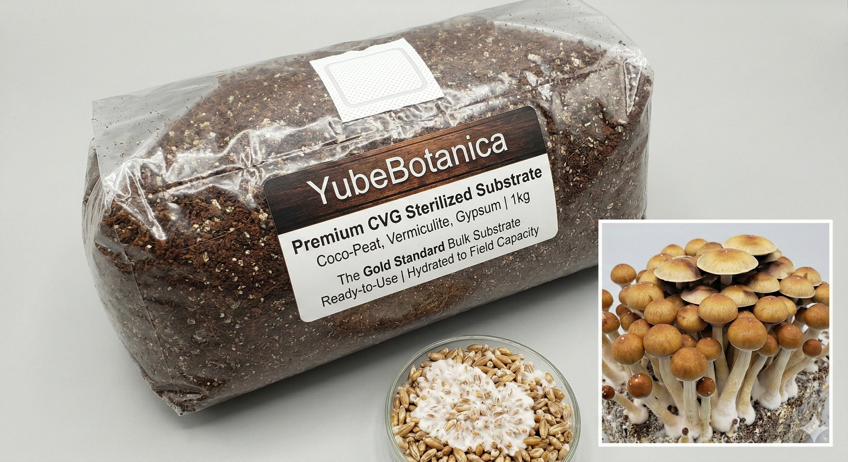 CVG (coco-peat, vermiculate, gypsum) sterilized substrate 1kg for mushroom cultivation