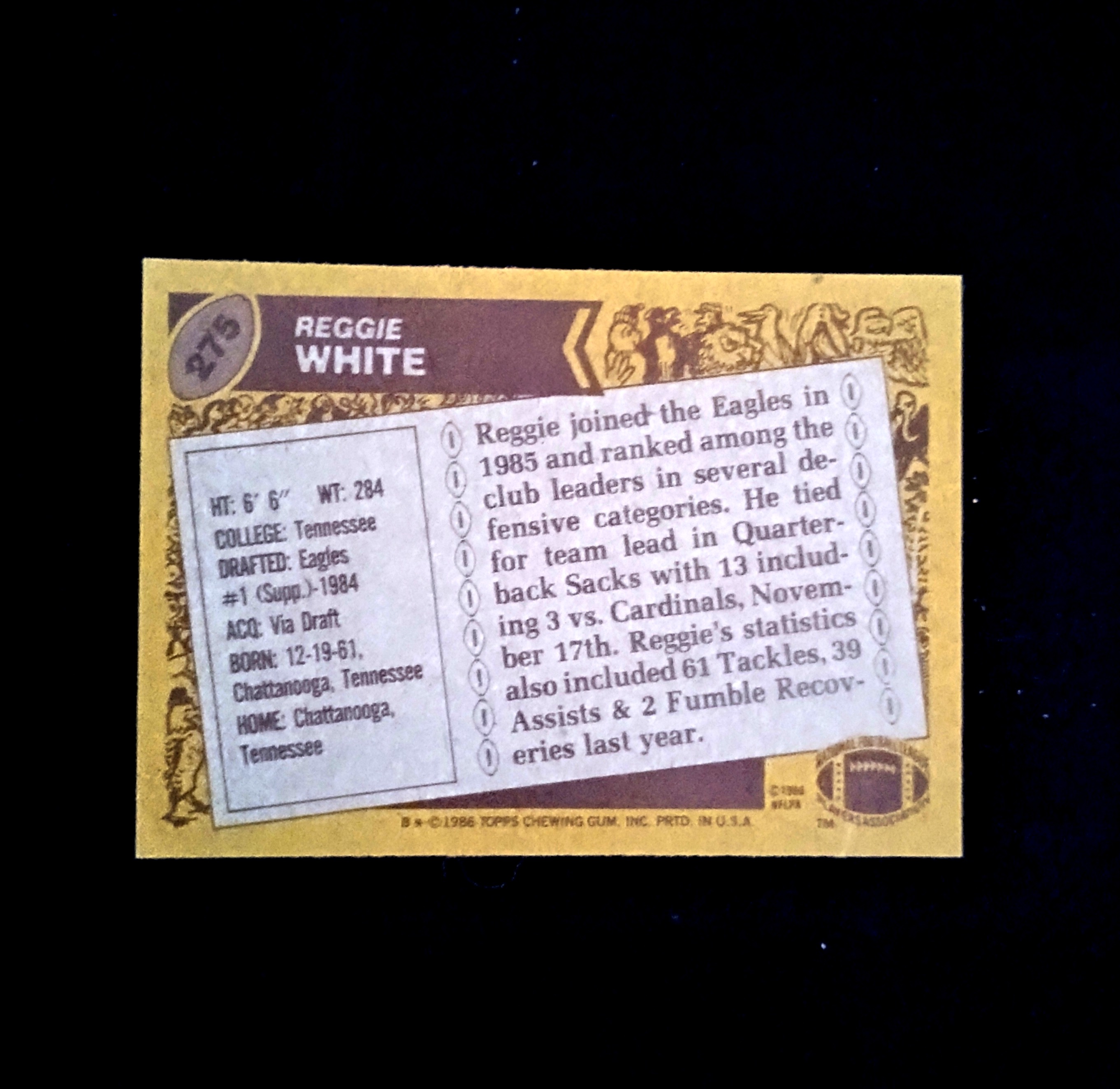 1986 Topps Reggie White (R) 275 Ex/NM