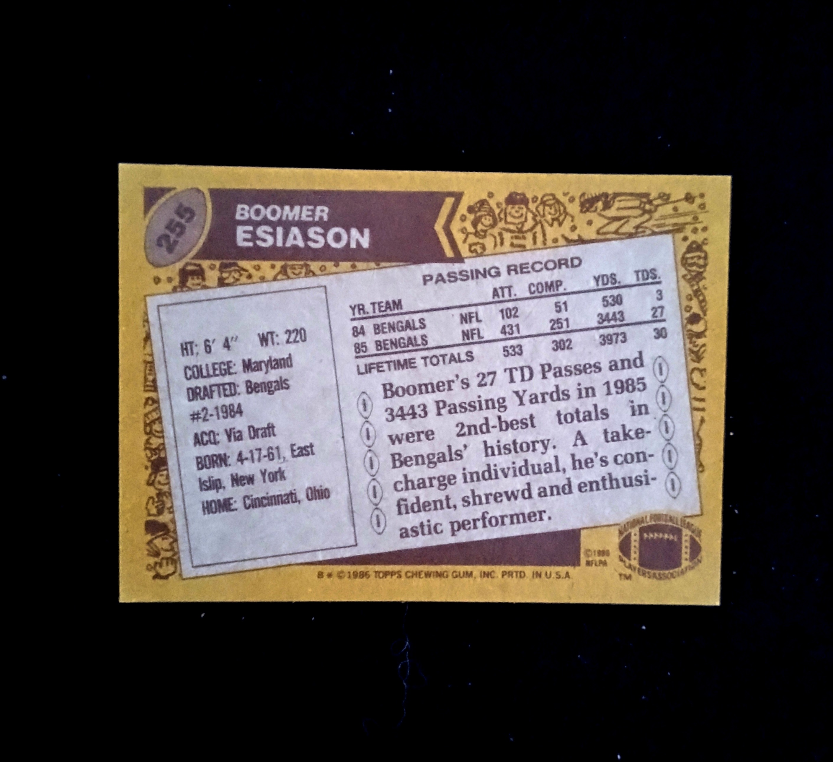 1986 Topps Boomer Esiason (R) 255 Ex/NM