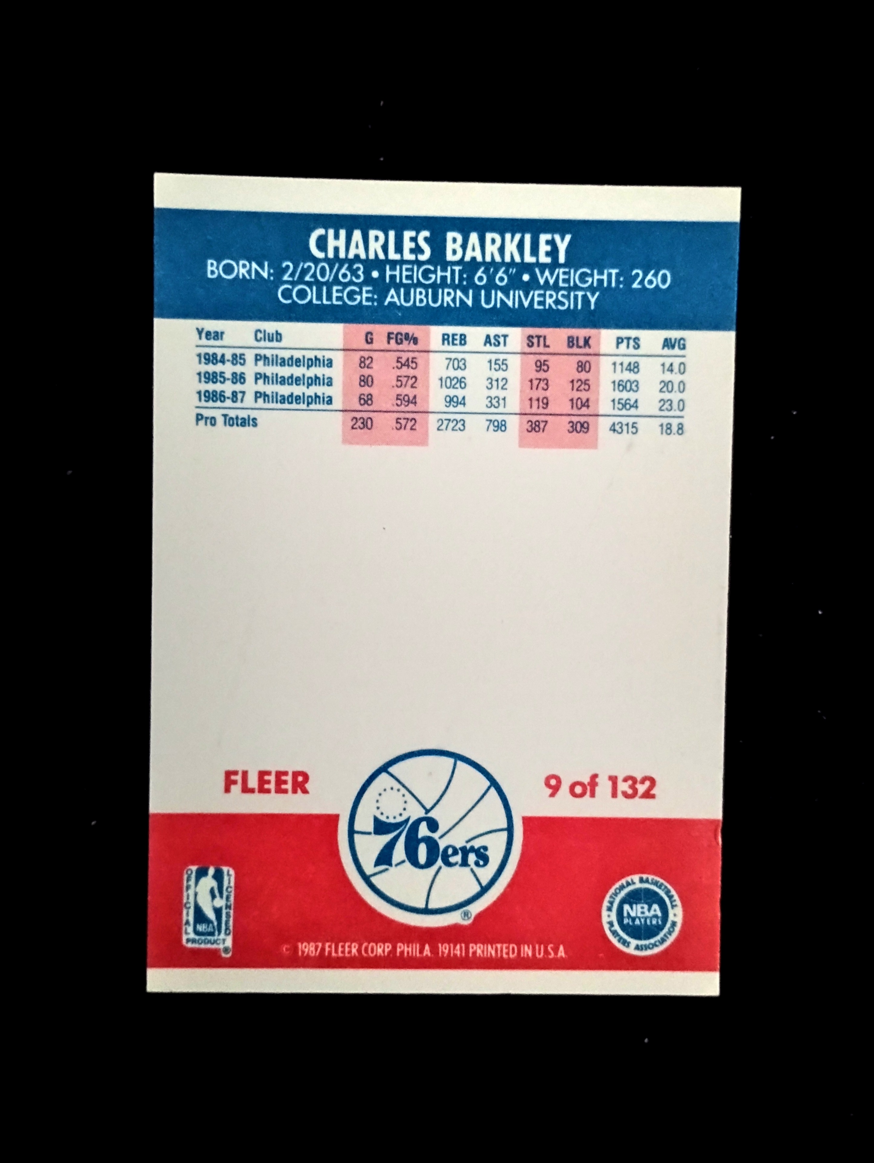 1987/88 Fleer Charles Barkley 9 Ex/NM