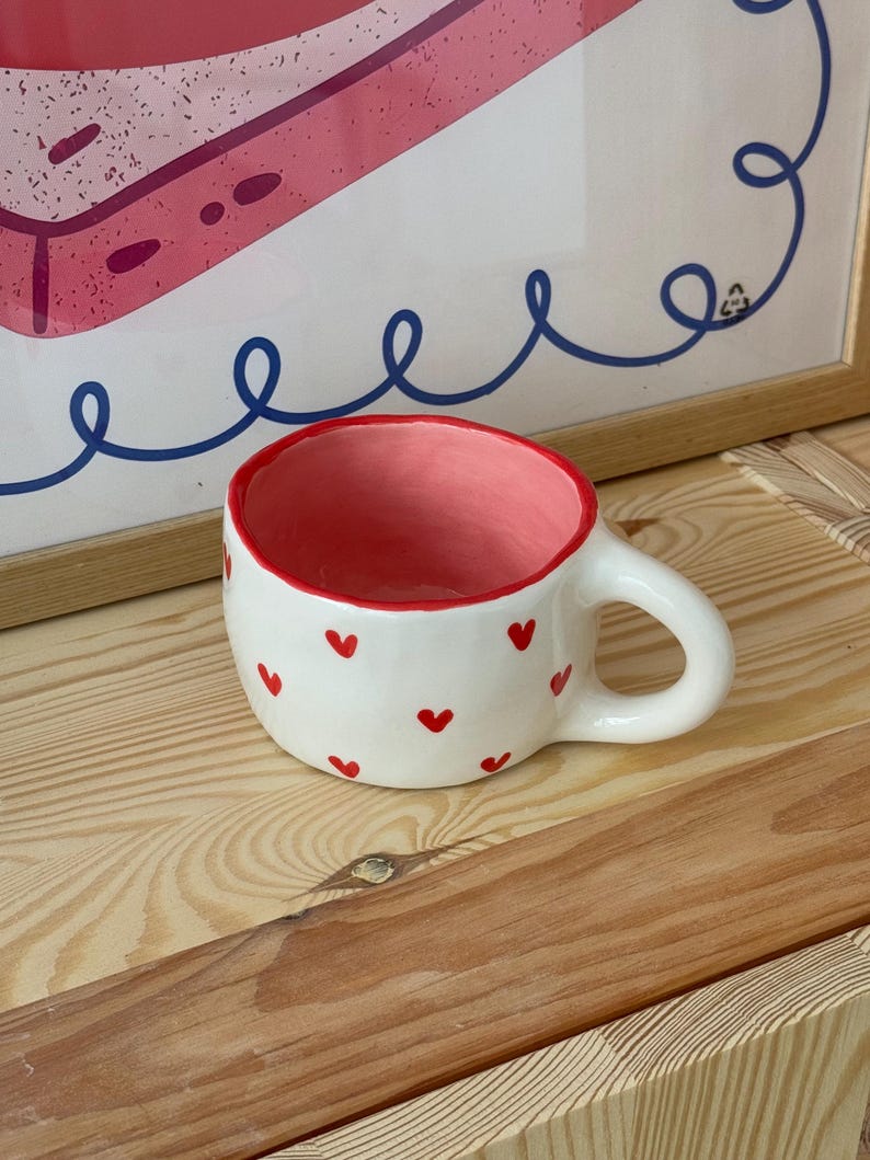 Handmade Heart Ceramic Mug Š Cute Coffee Cup, Valentine's Gift