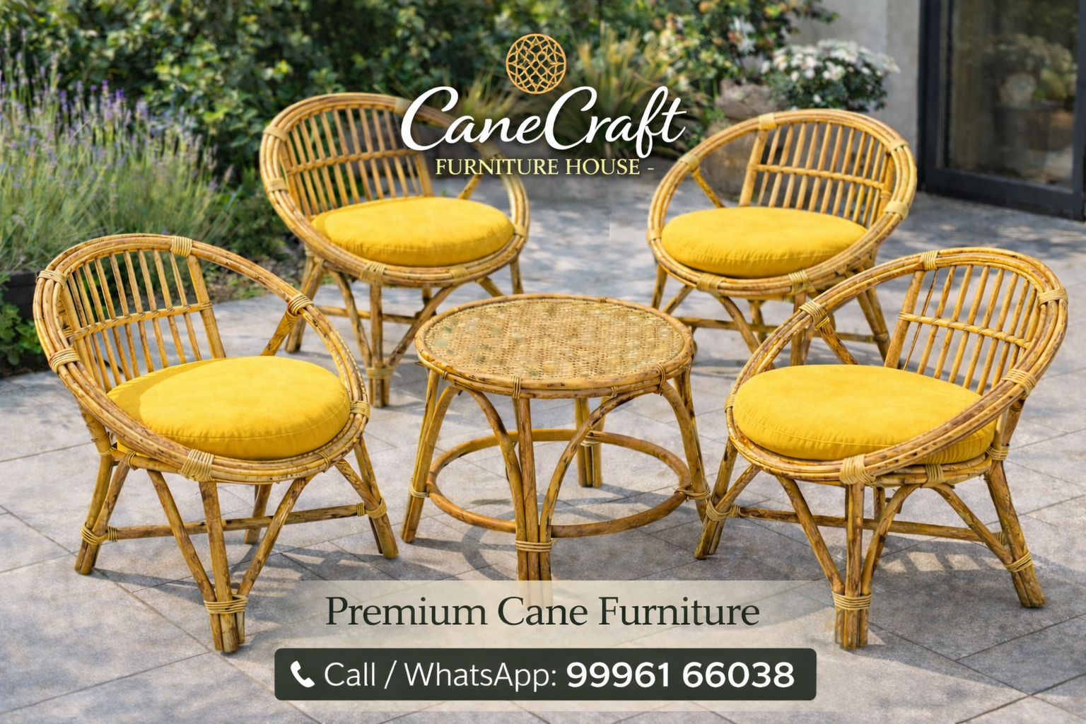 Handcrafted Cane Lounge Set (4 Chairs with Center Table)