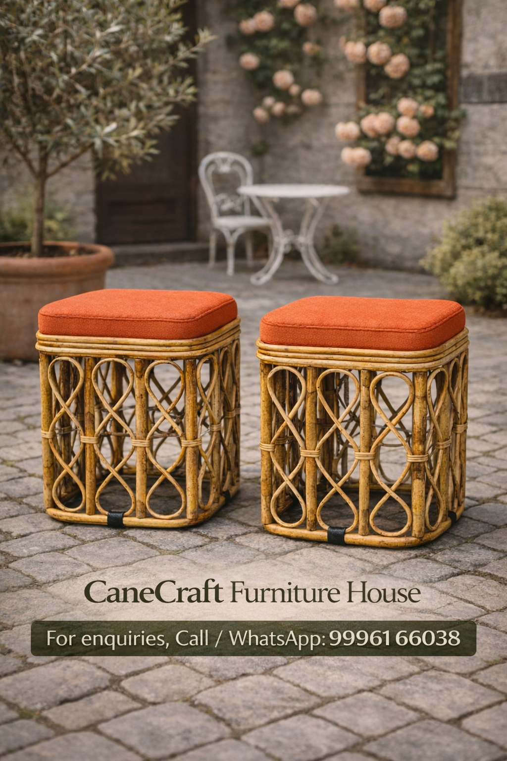 Handcrafted Cane Stool  (Set of 2)