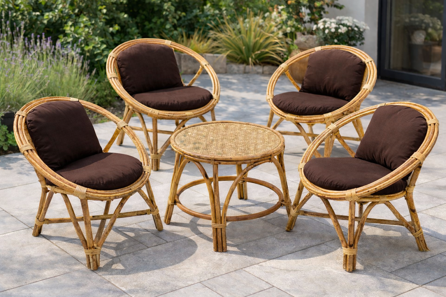Handcrafted Cane Lounge Set (4 Chairs with Center Table)