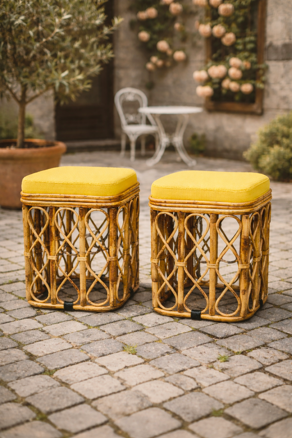 Handcrafted Cane Stool  (Set of 2)