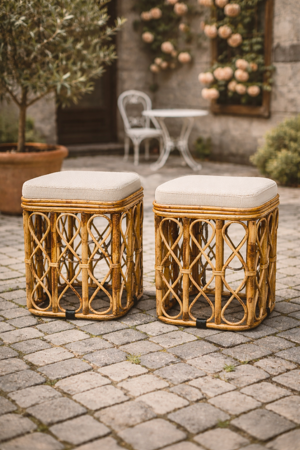 Handcrafted Cane Stool  (Set of 2)