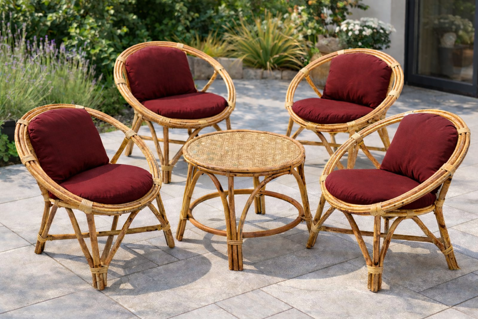 Handcrafted Cane Lounge Set (4 Chairs with Center Table)