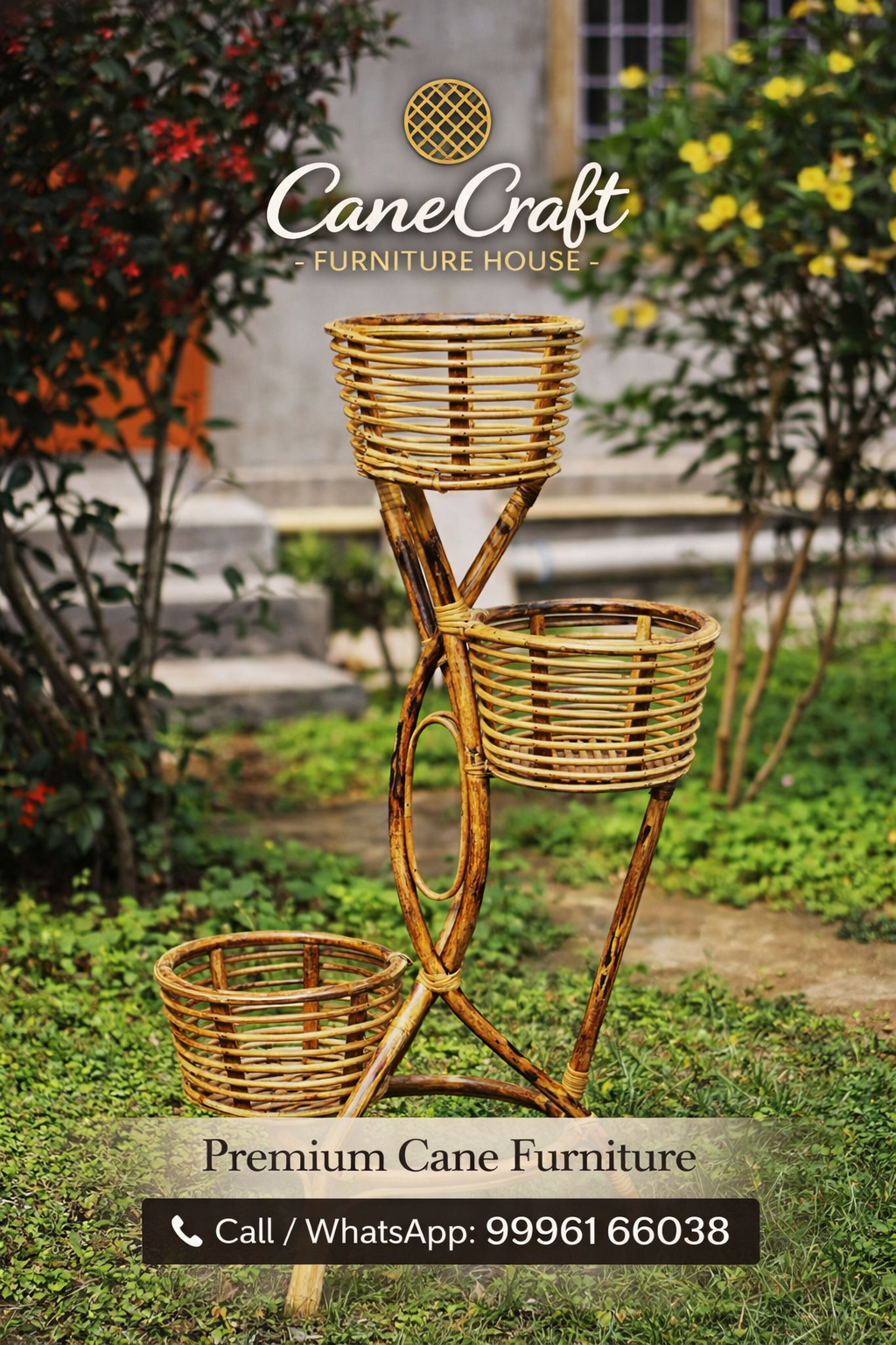 Handcrafted Cane Plant Stand (Multi-Tier)