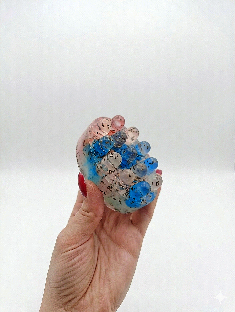 Spalvotas muilas - masažuoklis su chia sėklomis 