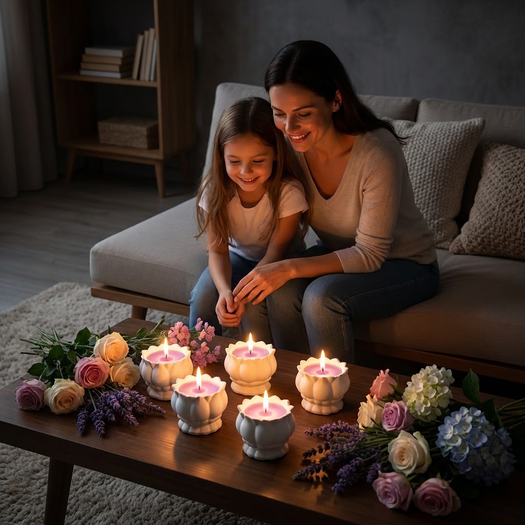White Concrete Flower Candle | Lavender Scent | Reusable Organizer