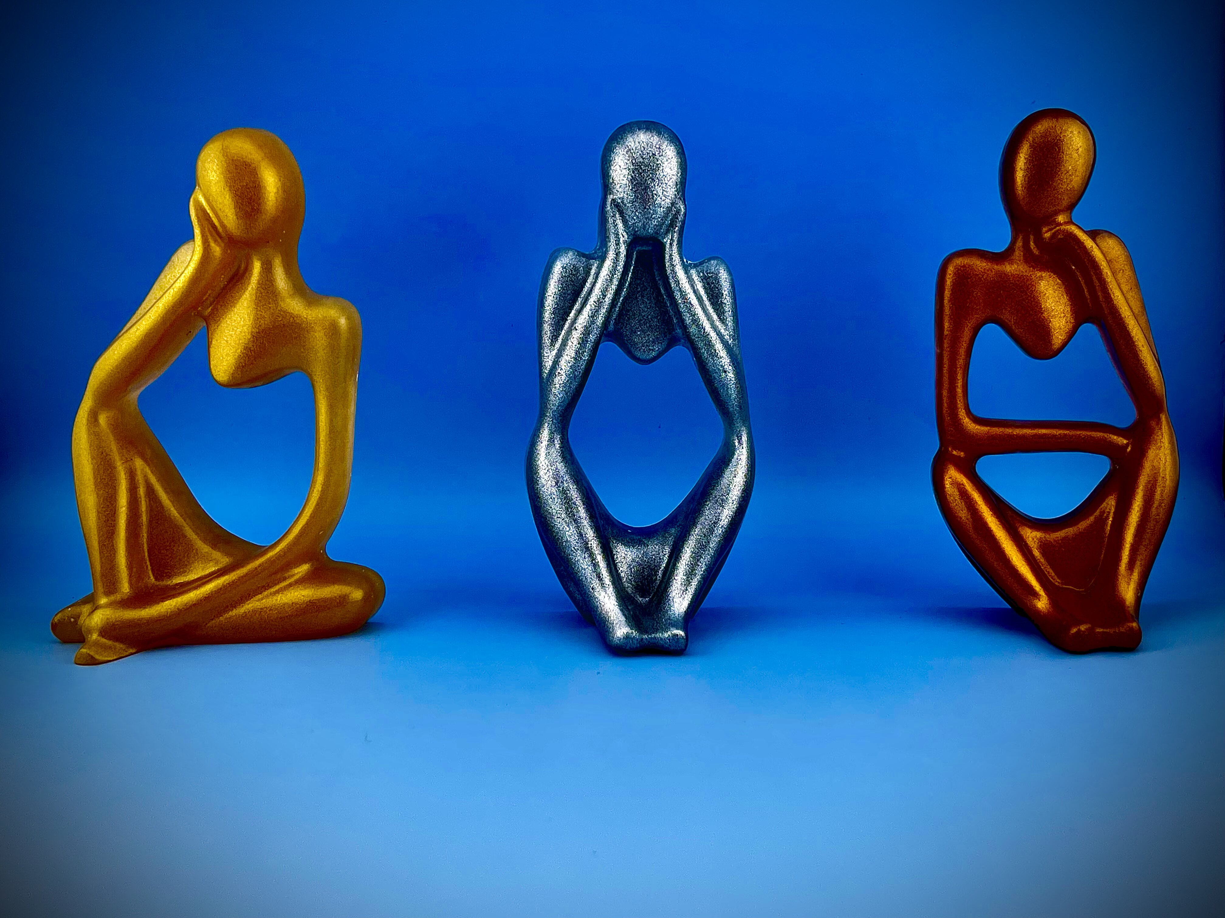 Triumph Thinker Statue Set | Gold, Silver & Bronze Abstract Figurines