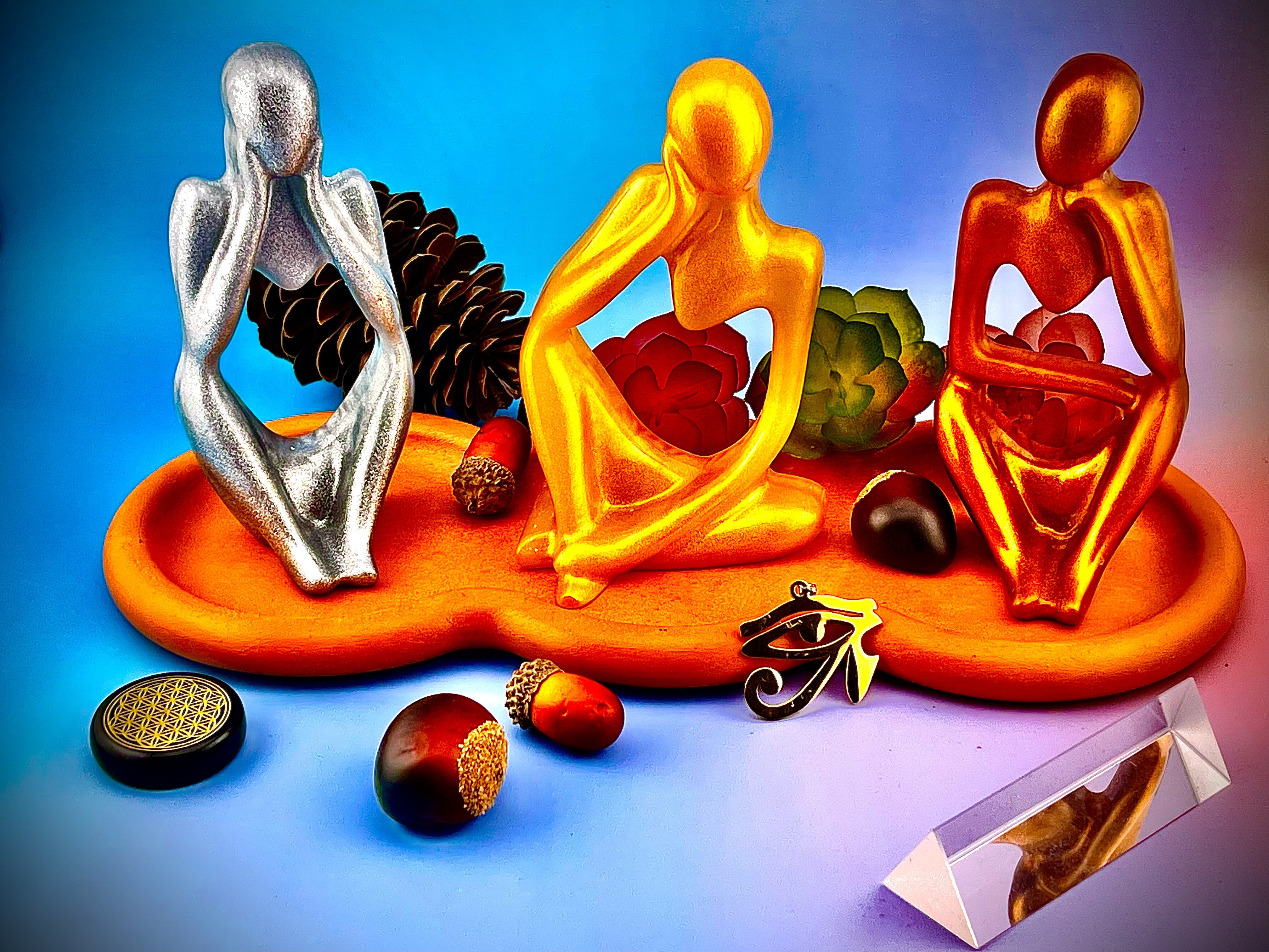 Triumph Thinker Statue Set | Gold, Silver & Bronze Abstract Figurines