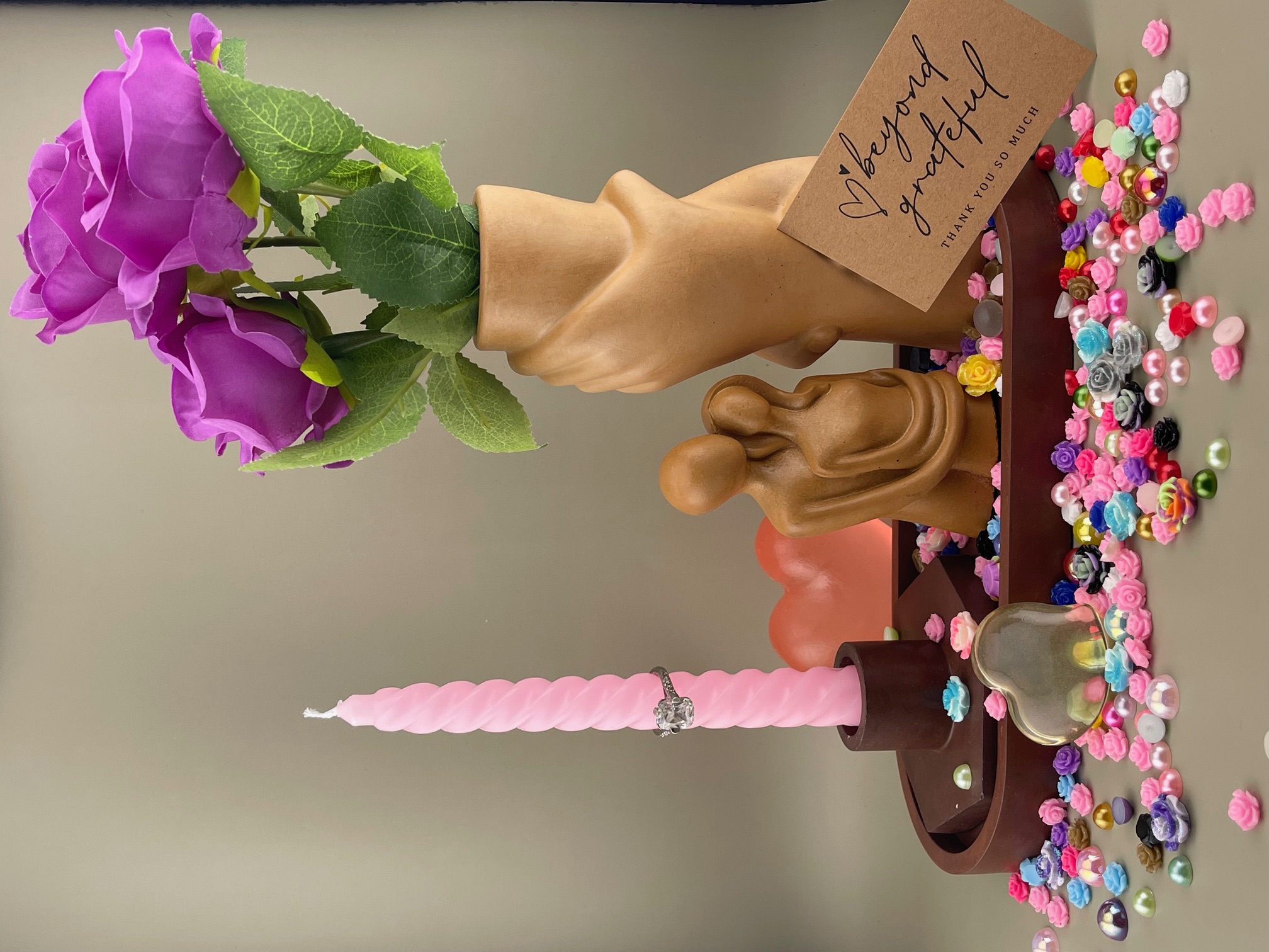 Romantic Tray Decoration With Vase, Passion Statue And Palo Santo or Pillar Candle Holder