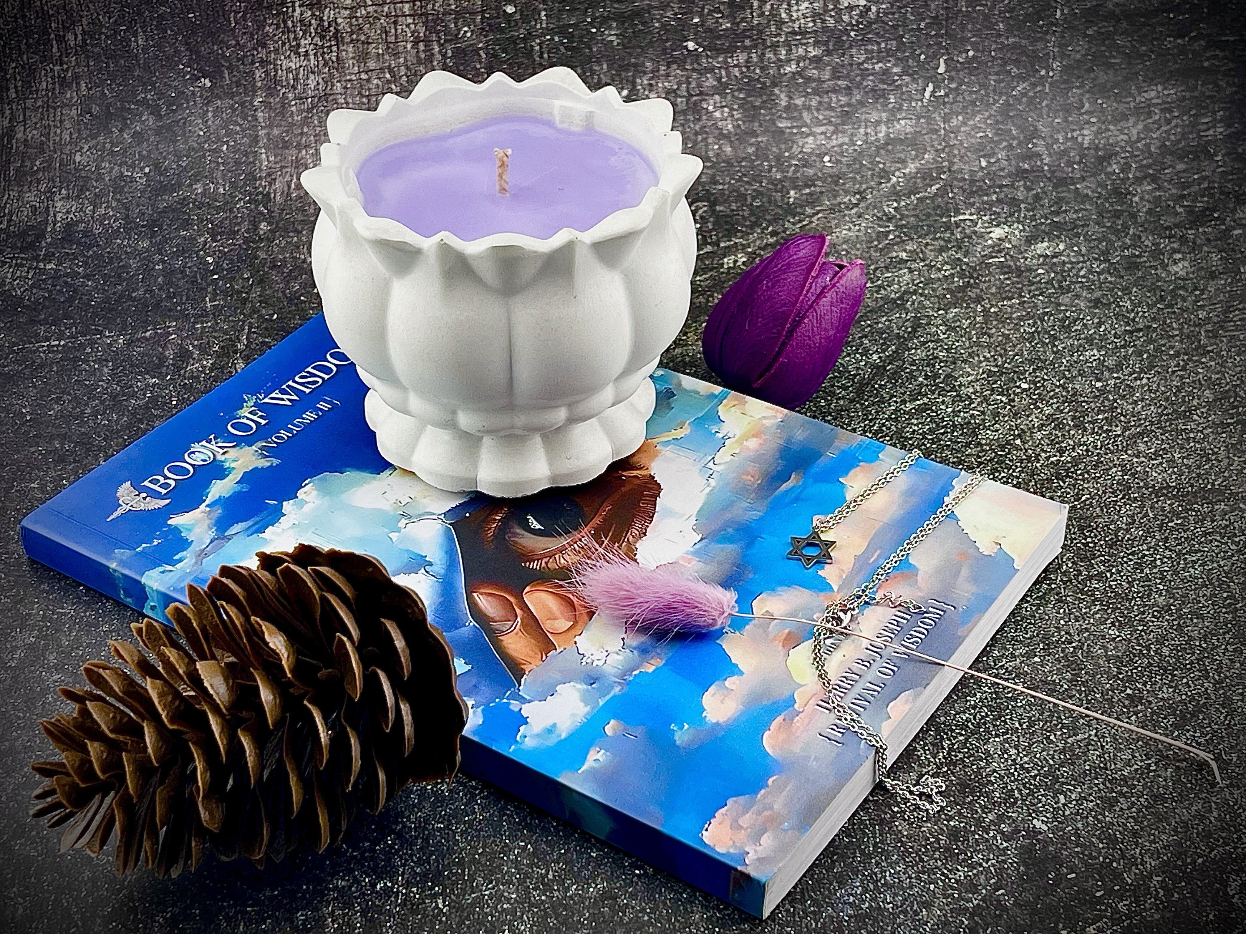 White Concrete Flower Candle | Lavender Scent | Reusable Organizer