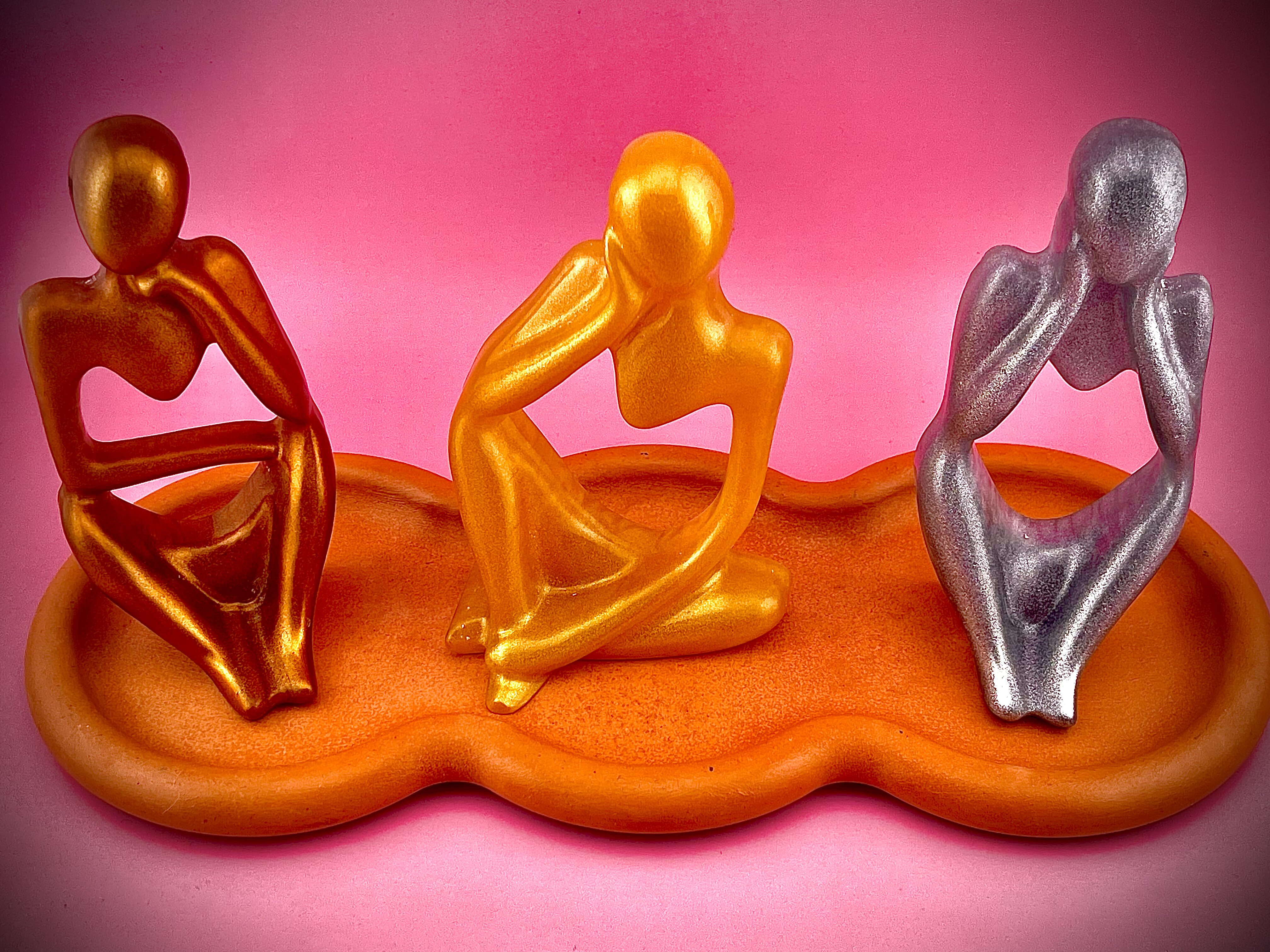 Triumph Thinker Statue Set | Gold, Silver & Bronze Abstract Figurines