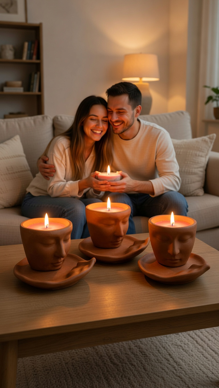 Modern Twin Flame Candle, White Musk Fragrance, Romantic Evening