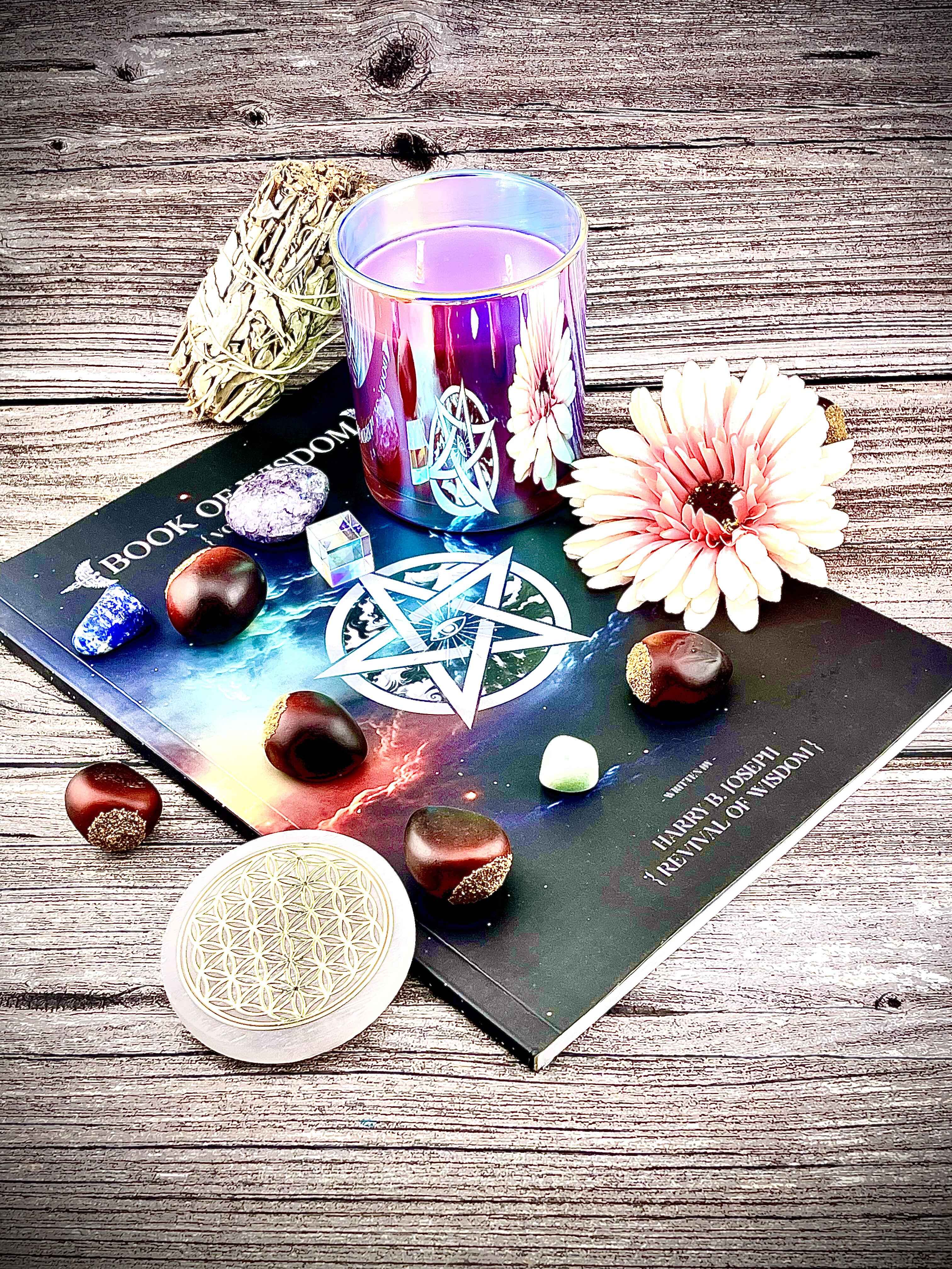 Rainbow Patchouli Candle |Organic Coconut Wax | Iridescent Glass Jar