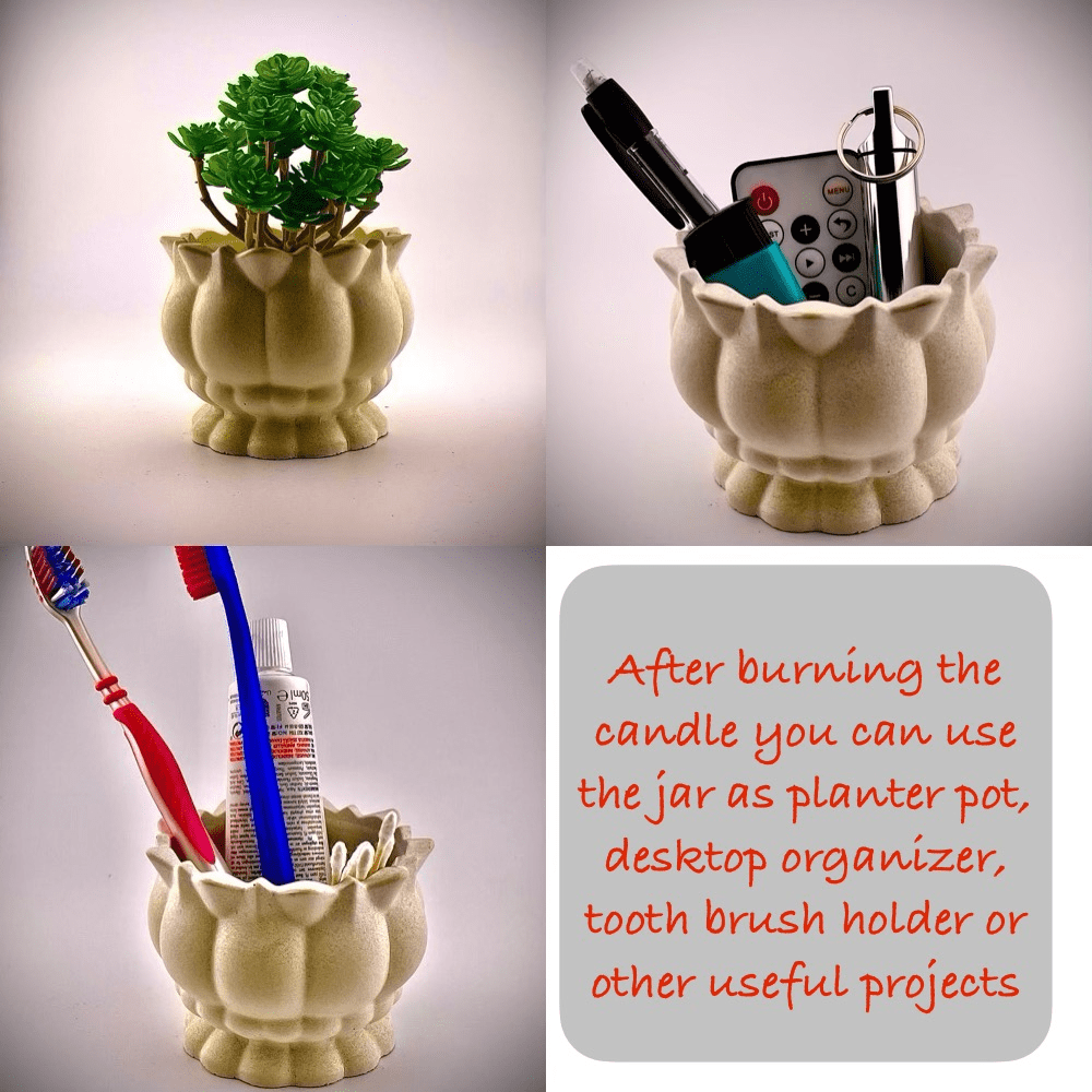 White Concrete Flower Candle | Lavender Scent | Reusable Organizer