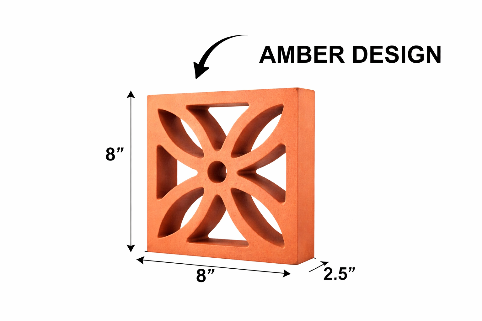 Terracotta Jali Ventilation Brick 8x8 Inch – Leaf Amber Pattern Clay Screen Block