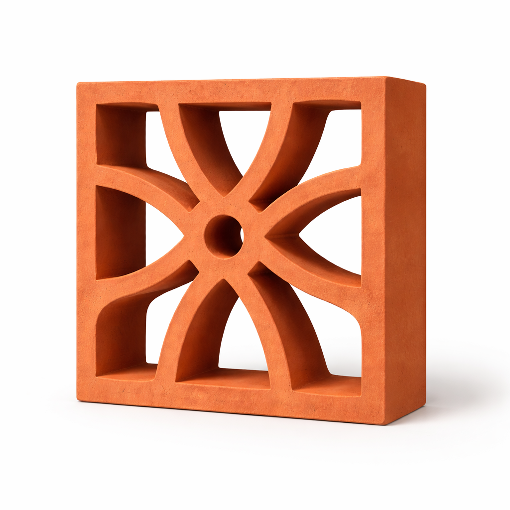 Terracotta Jali Ventilation Brick 8x8 Inch – Petal Design Clay Screen Block