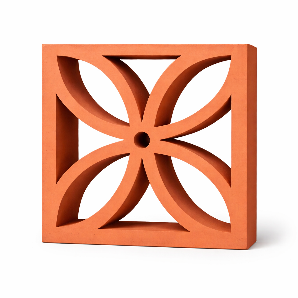 Terracotta Jali Ventilation Brick 8x8 Inch – Leaf Amber Pattern Clay Screen Block