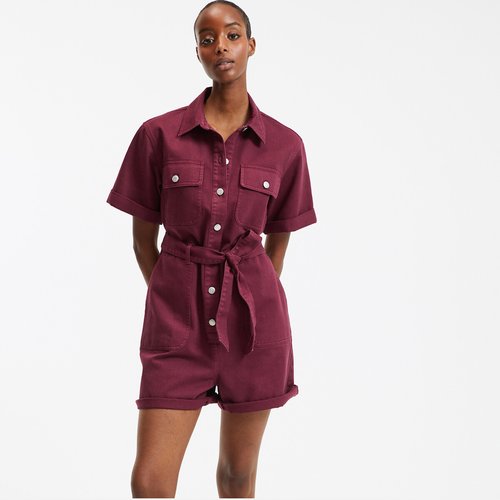 Burgundy Belted Short Sleeve Romper