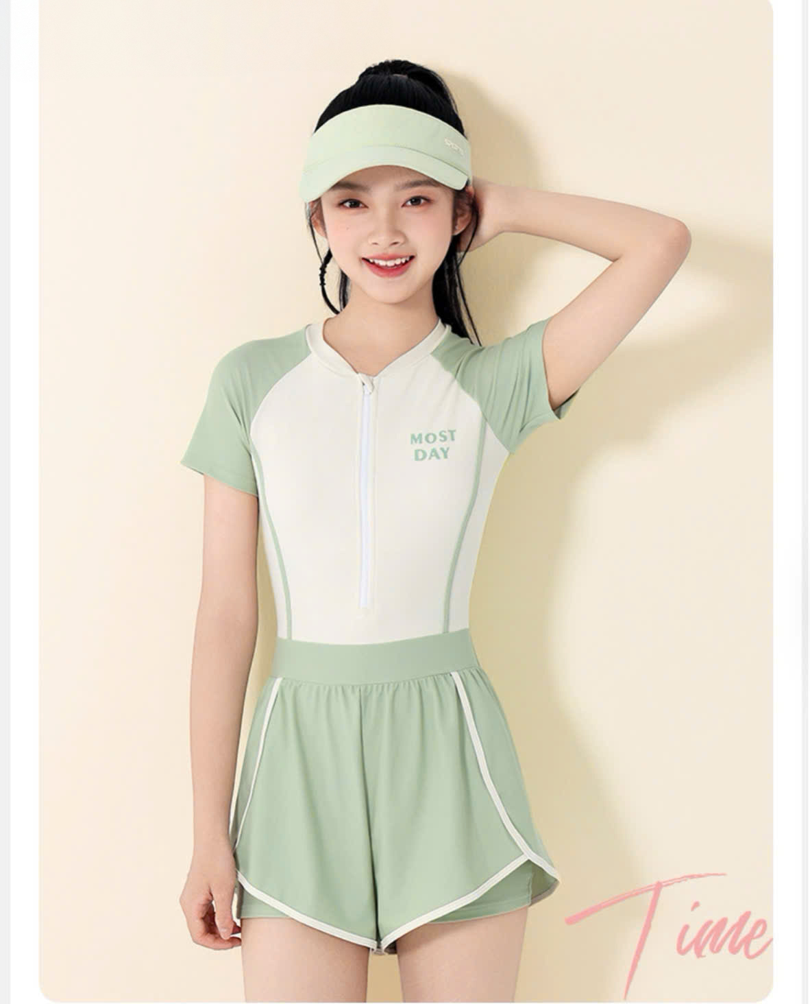 YUKE Bộ đồ bơi jumsuit mẹ & bé tay ngắn có khóa kéo DB04