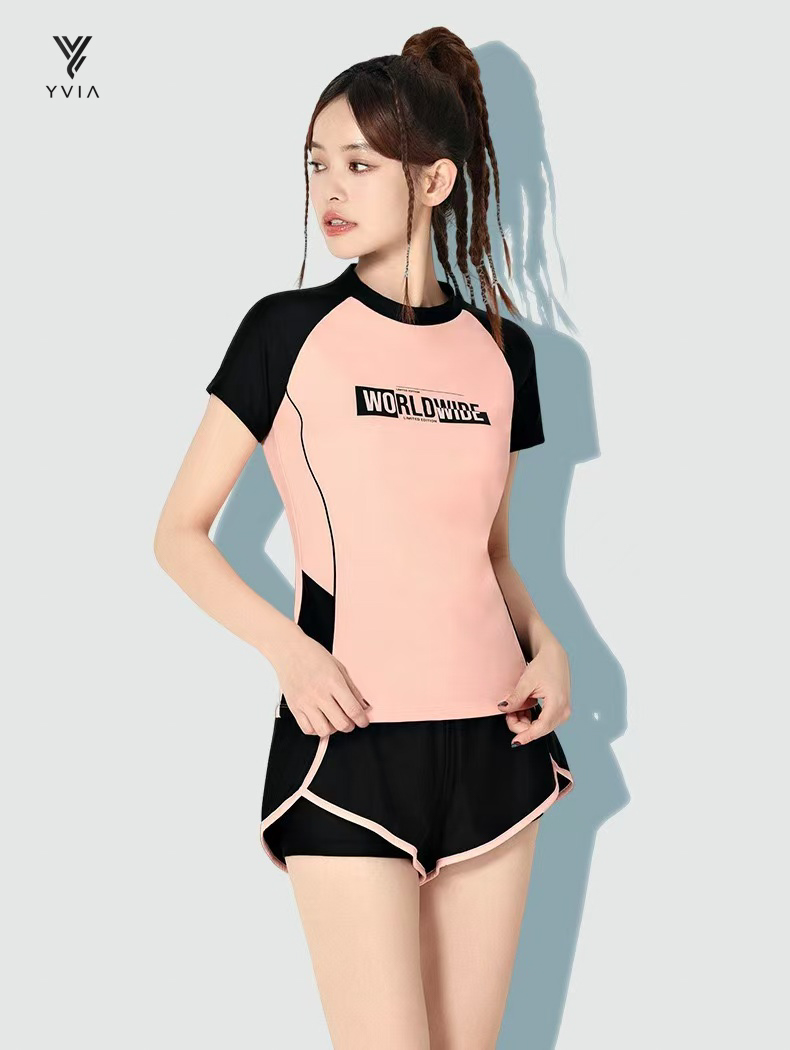YUKE Bộ đồ bơi áo và quần ngắn màu đen cam DB29