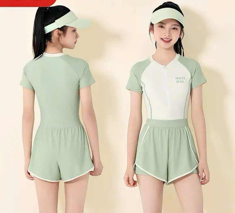 YUKE Bộ đồ bơi jumsuit mẹ & bé tay ngắn có khóa kéo DB04