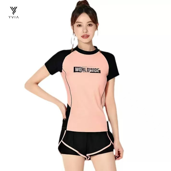 YUKE Bộ đồ bơi áo và quần ngắn màu đen cam DB29