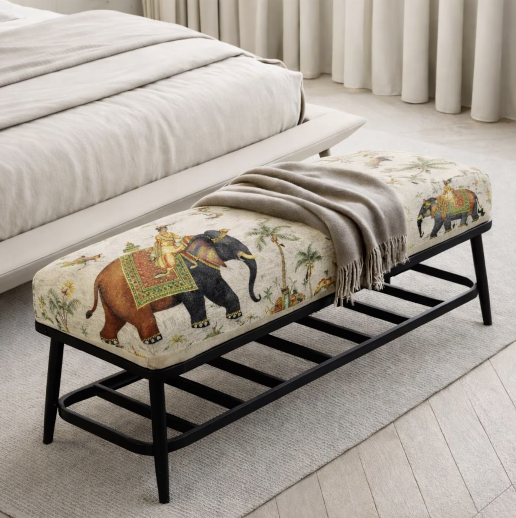 Elephant Print Entryway Bench