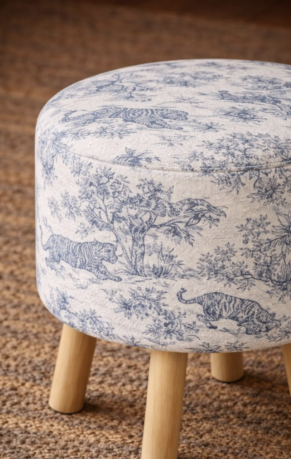 Blue Patterned Storage Ottoman