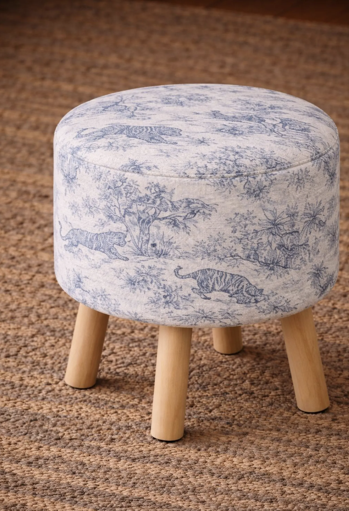 Blue Patterned Storage Ottoman