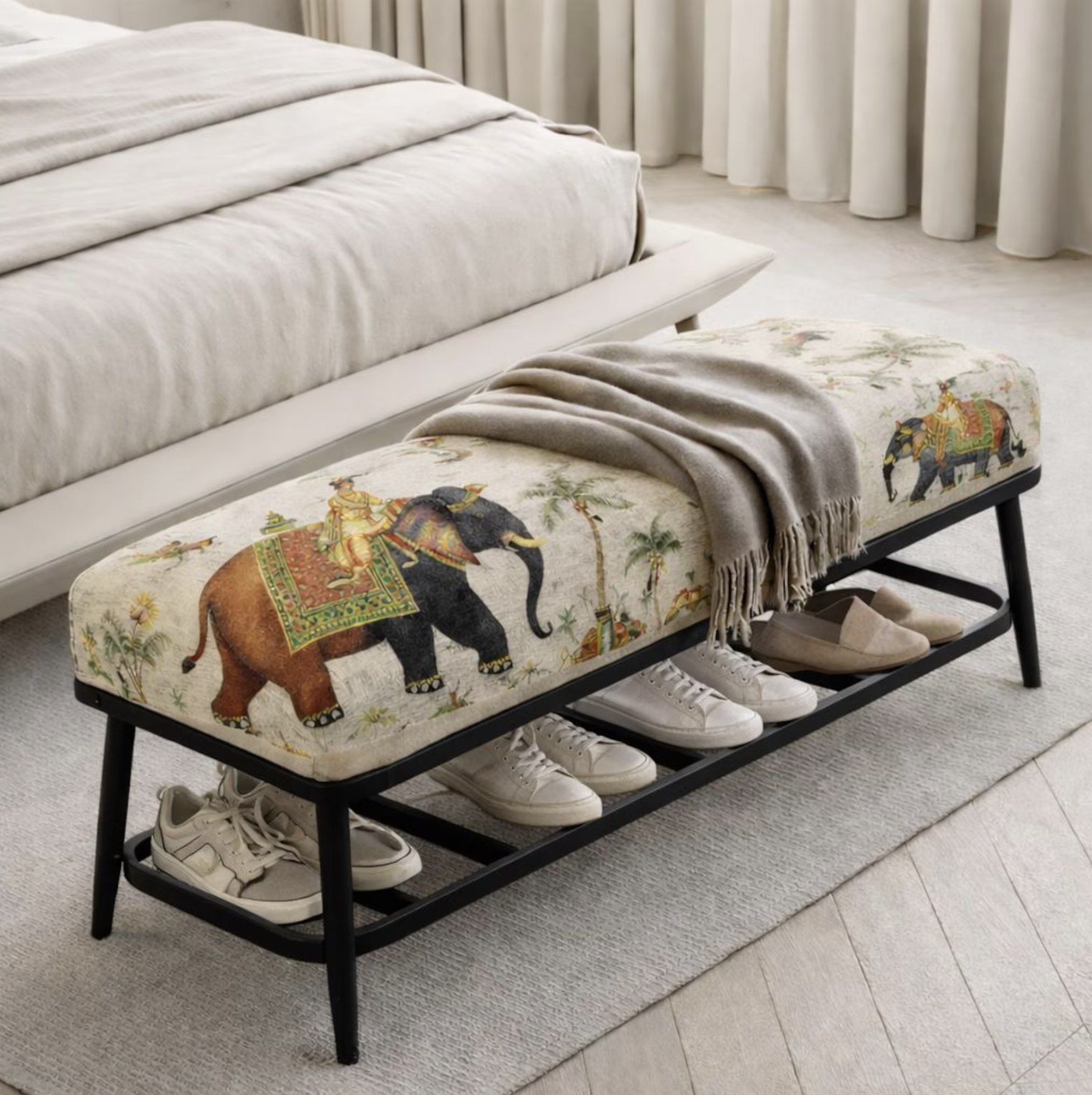 Elephant Print Entryway Bench