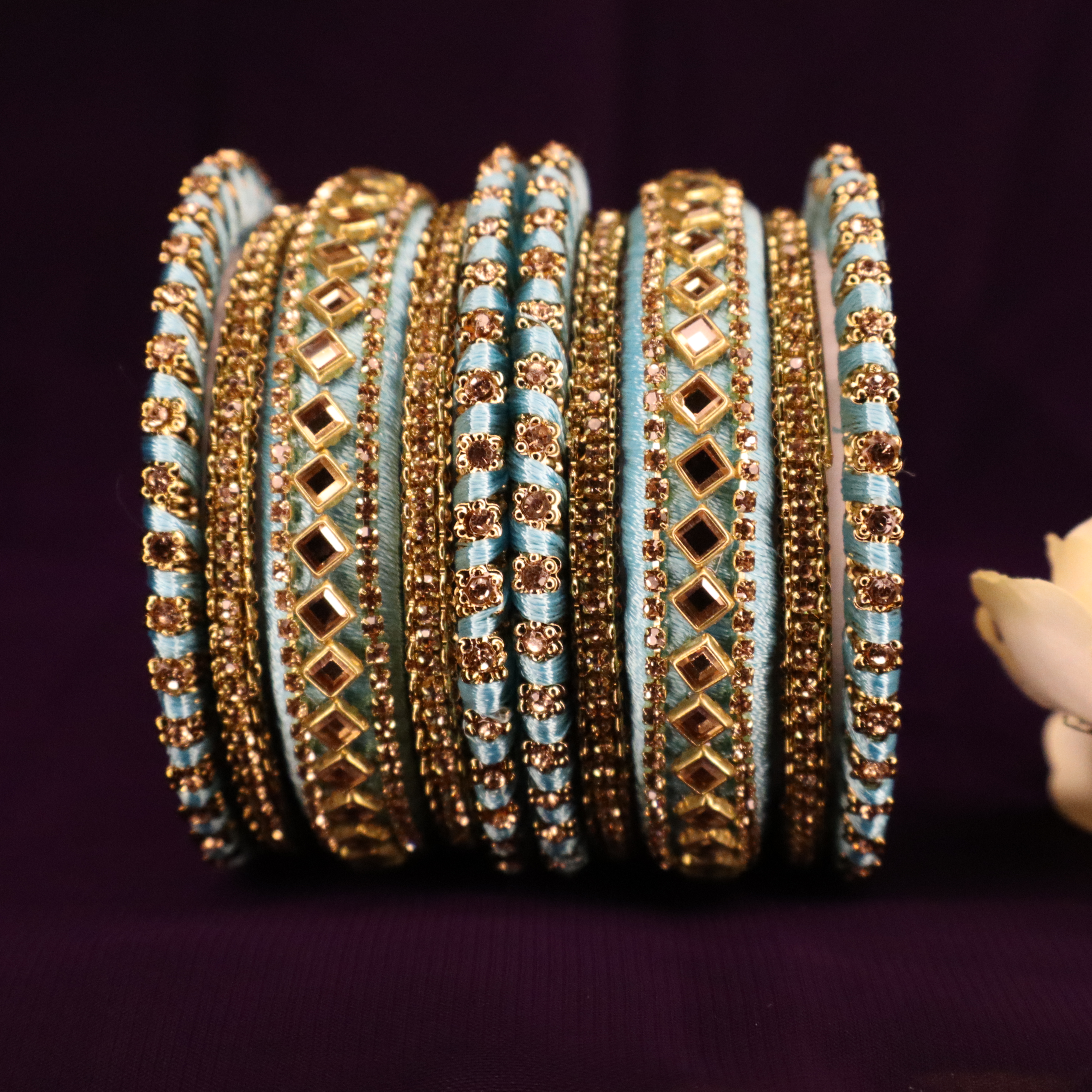 Light Blue- Designer silk threaded bangles