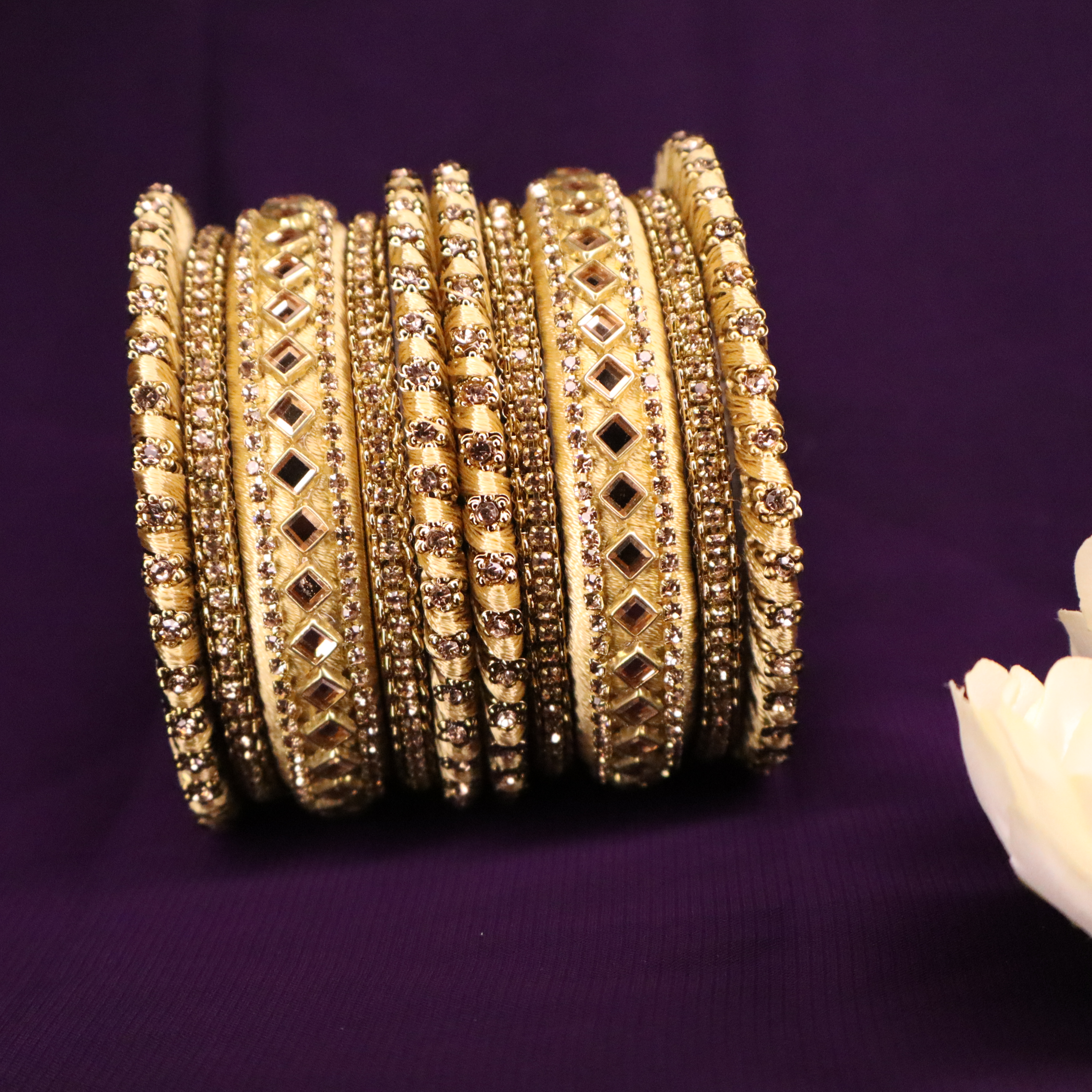 Golden- Designer Silk Threaded bangles