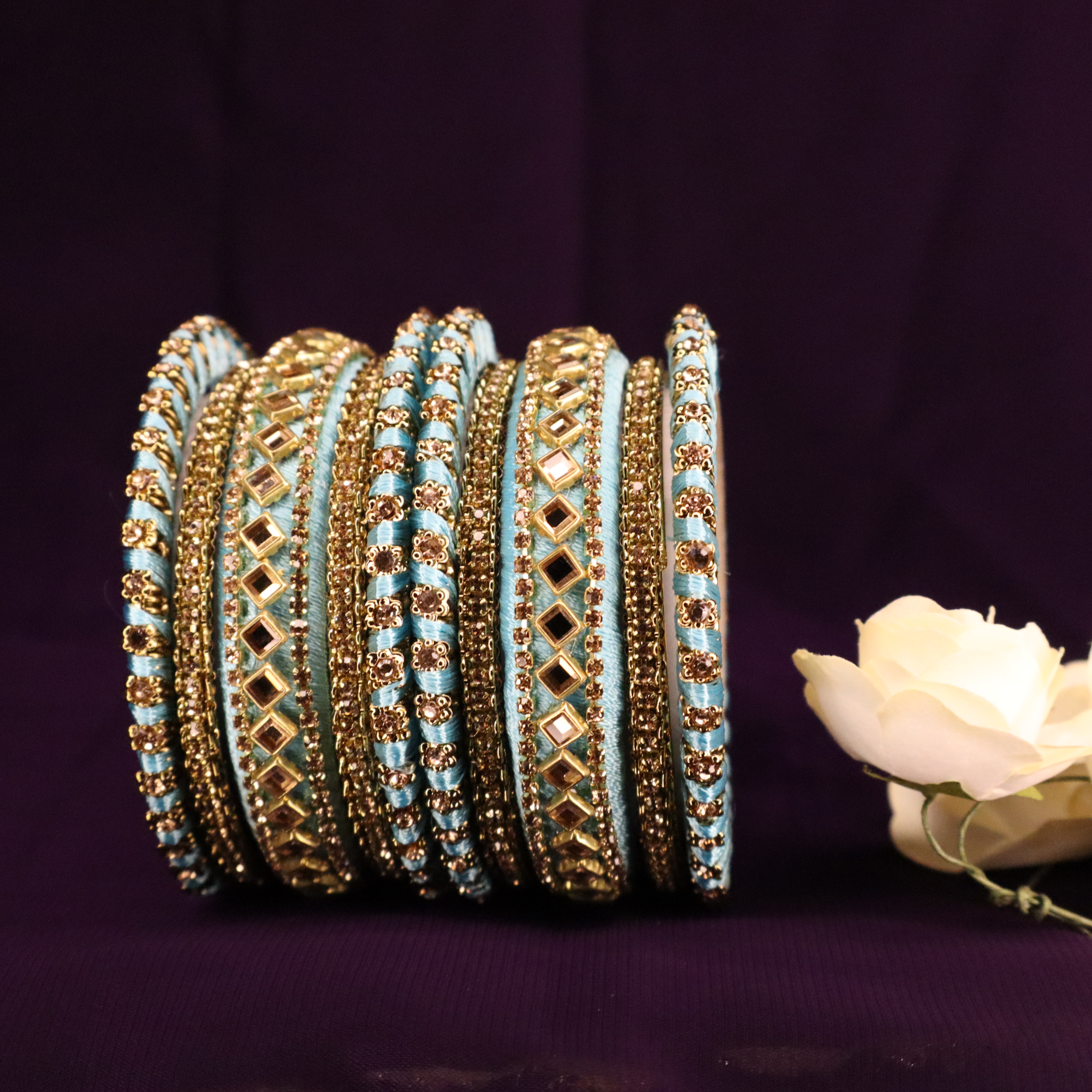 Light Blue- Designer silk threaded bangles