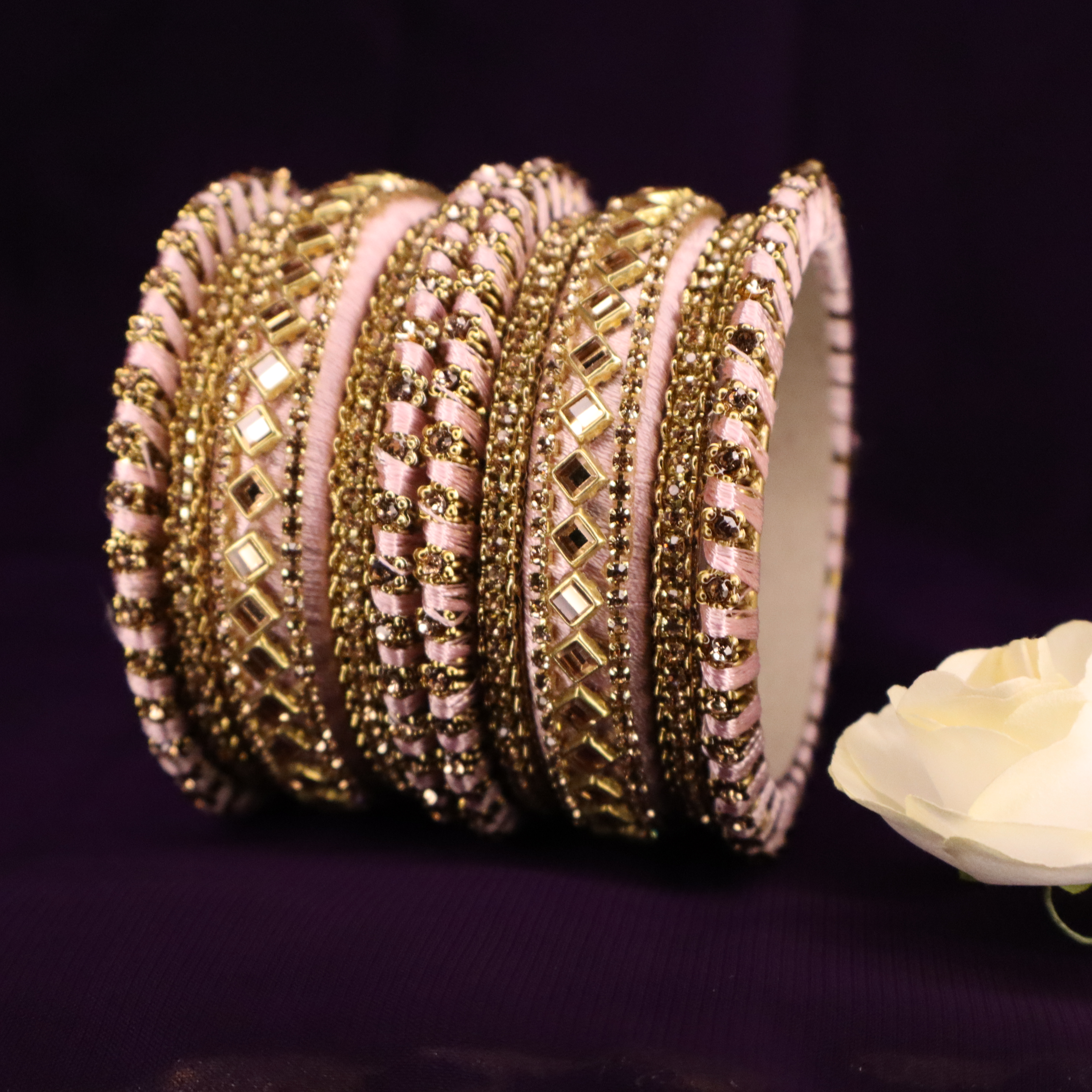 Designer silk threaded bangles- Light Pink
