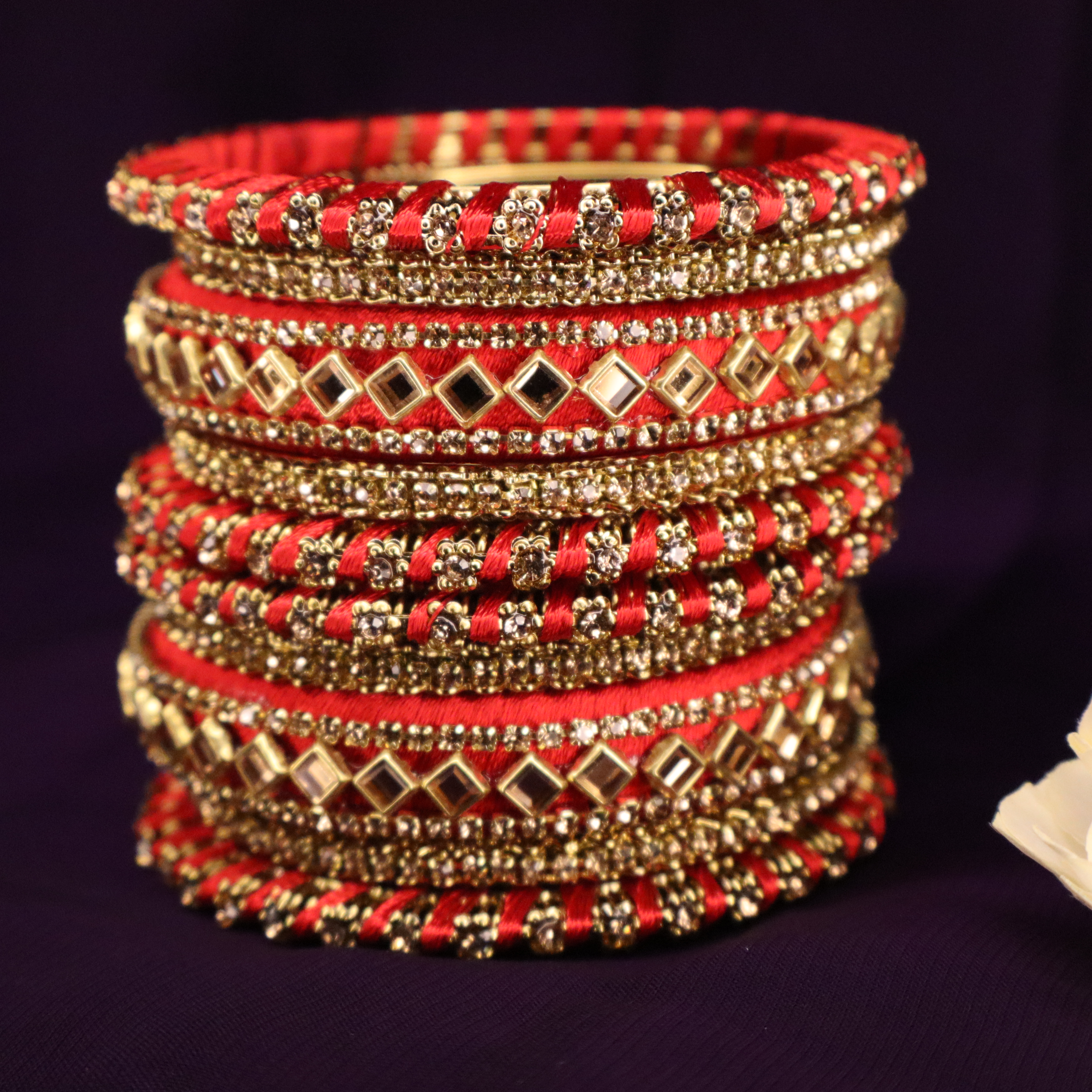 Red - Designer silk threaded bangles