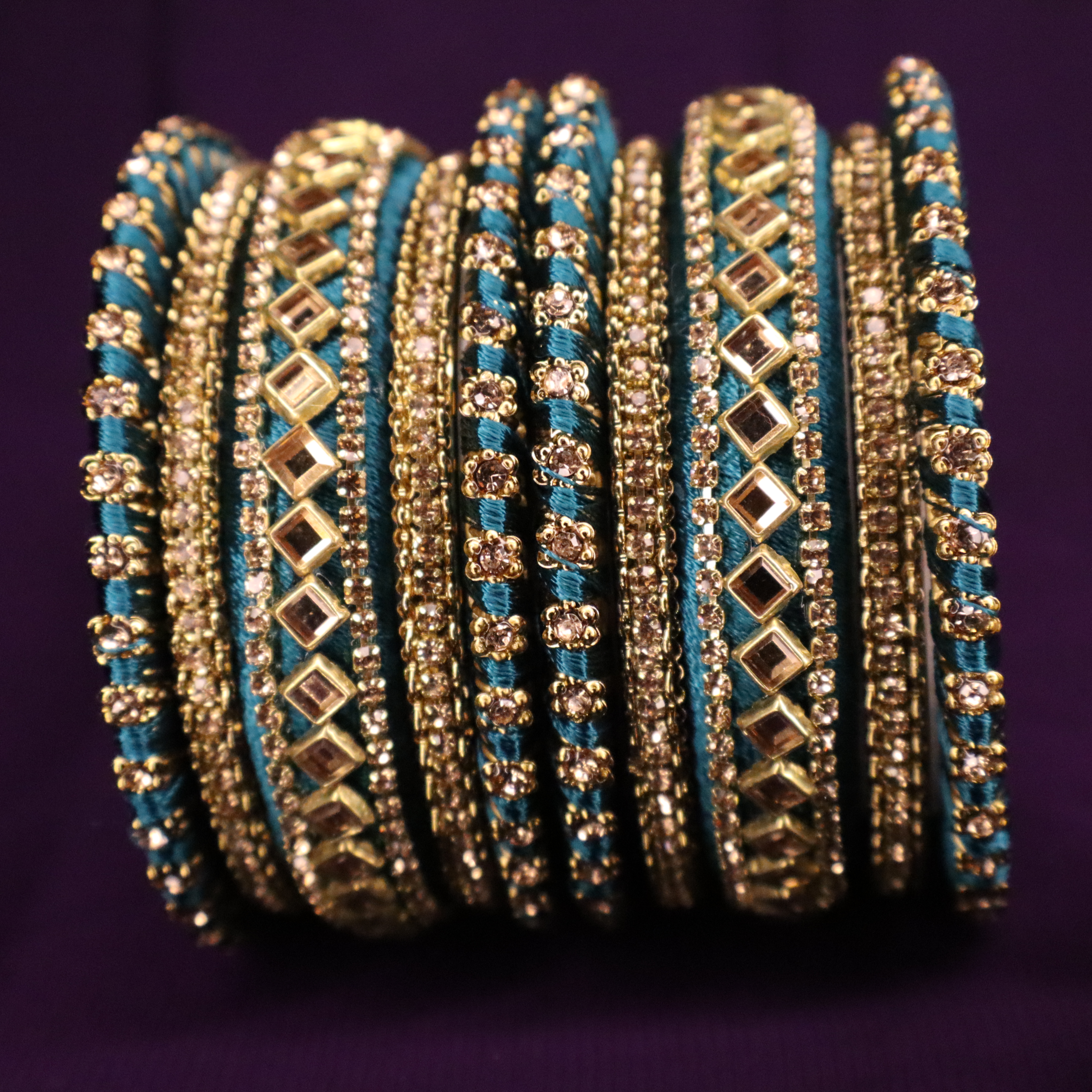 Peacock Blue- Designer Silk Threaded bangles