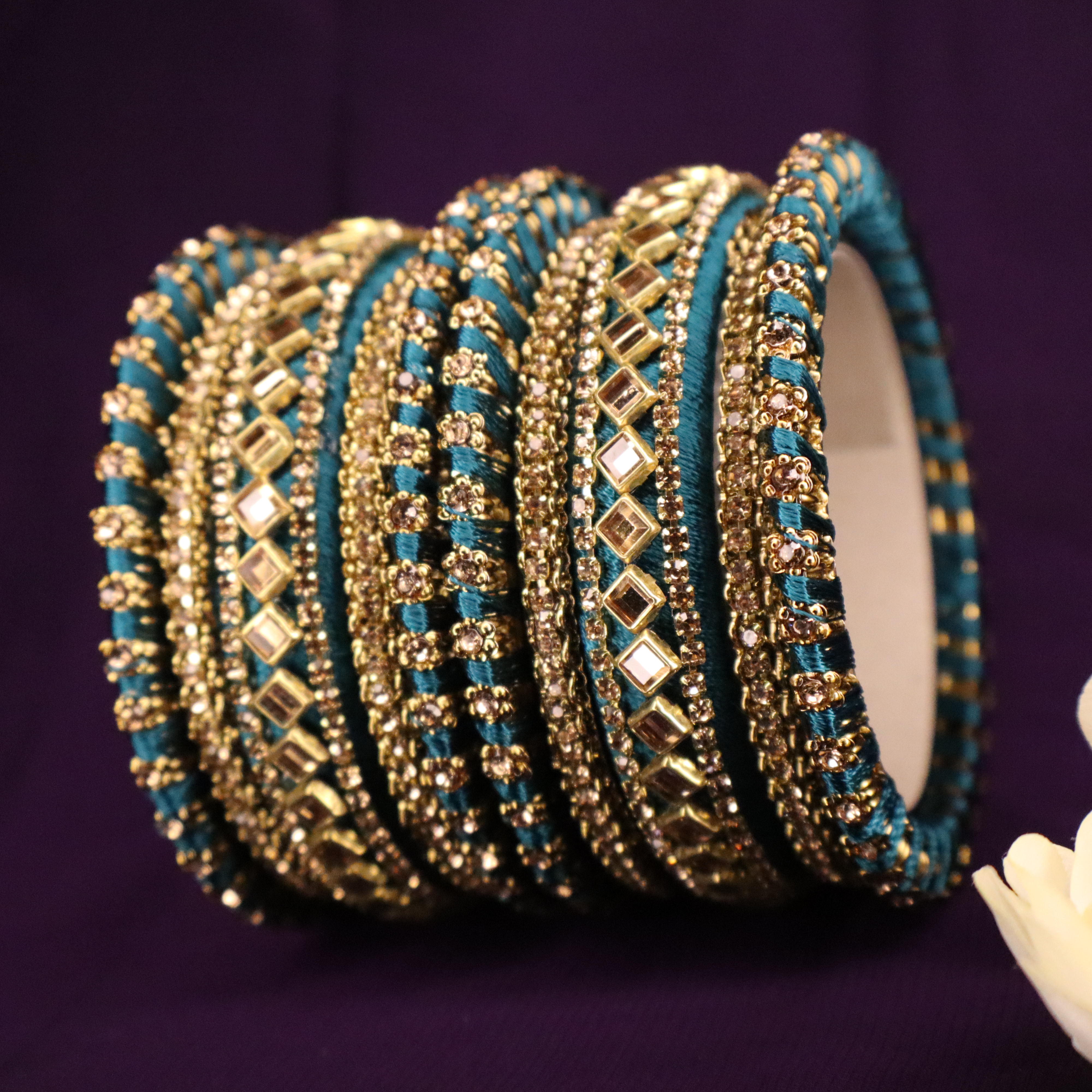 Peacock Blue- Designer Silk Threaded bangles