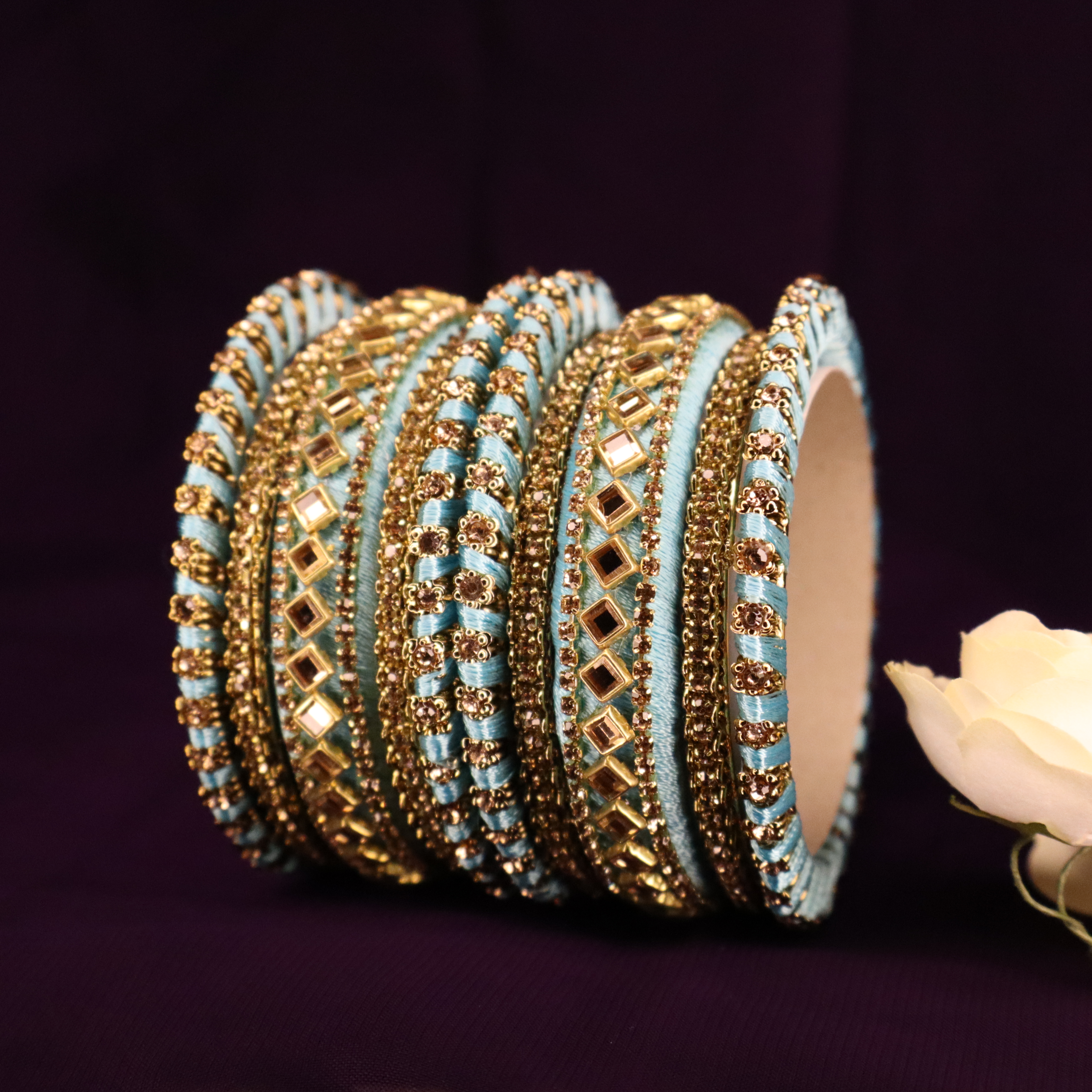 Light Blue- Designer silk threaded bangles