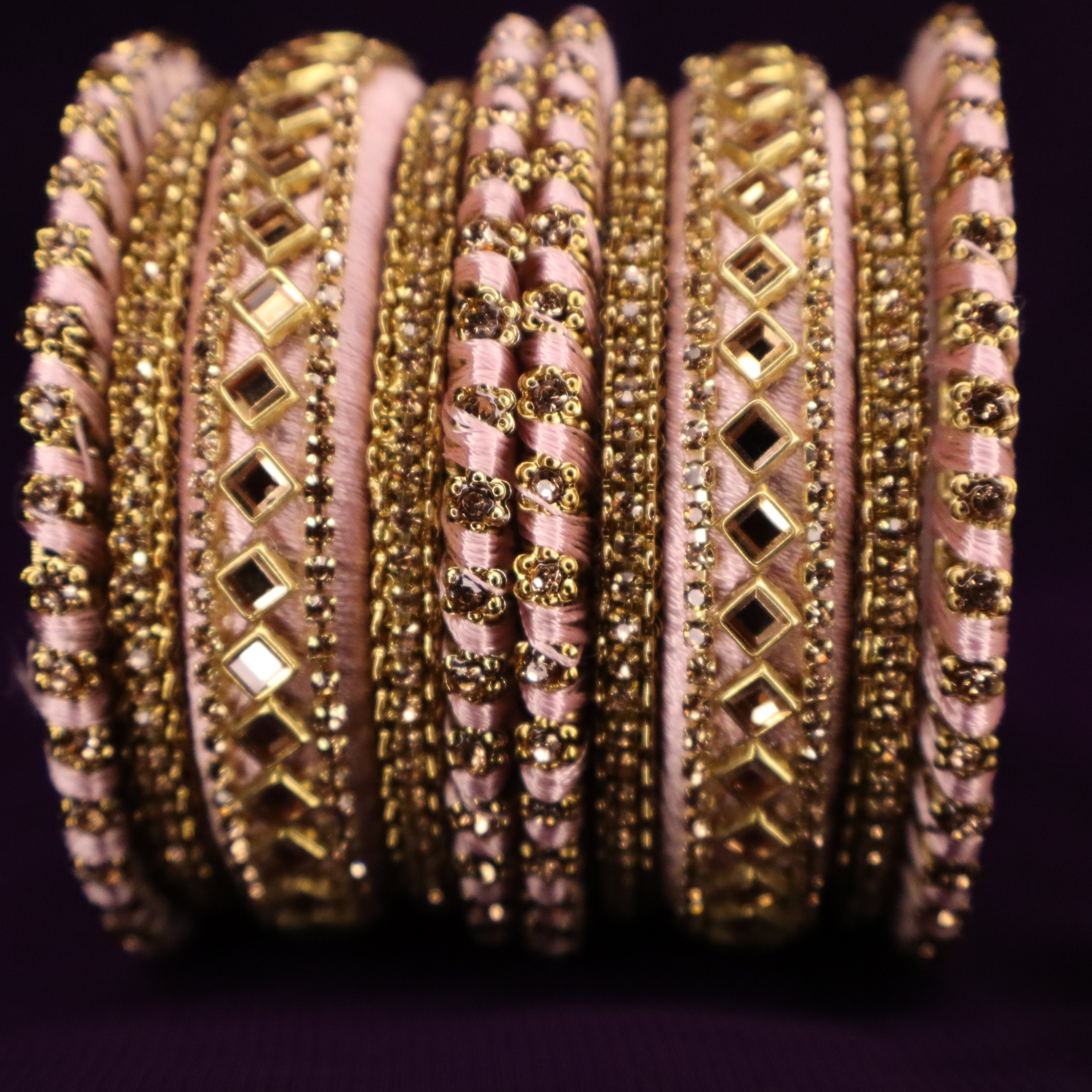 Designer silk threaded bangles- Light Pink