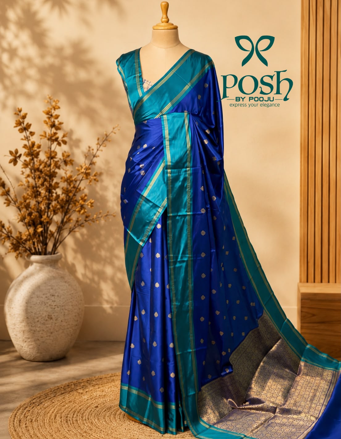 Royal blue & Peacock blue Gajji Silk saree