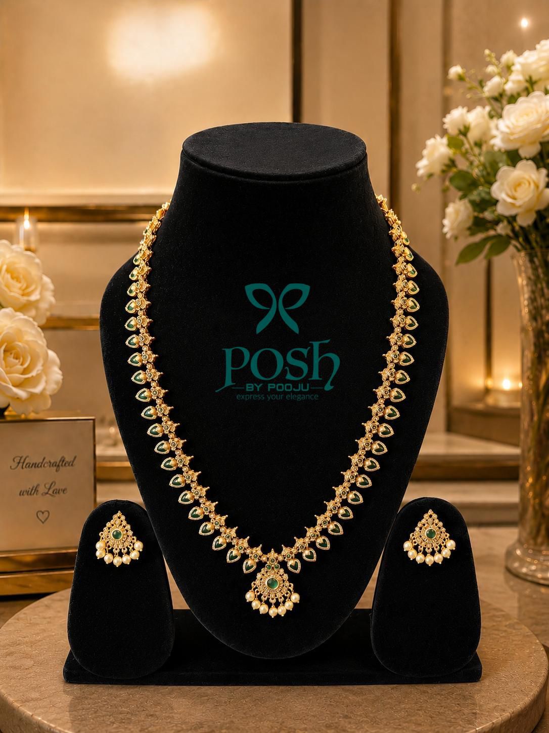 Traditional Palakka 22+ 22 Haram with Earrings - Green